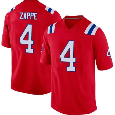 Men's Game Bailey Zappe New England Patriots Red Alternate Jersey