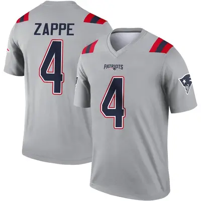 Men's Legend Bailey Zappe New England Patriots Gray Inverted Jersey