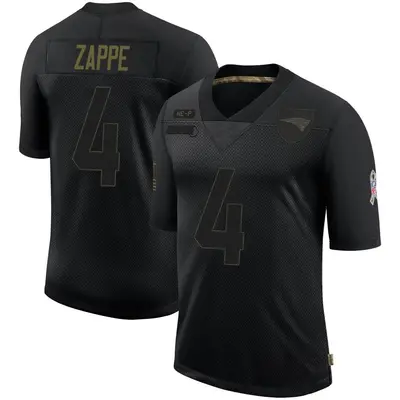 Men's Limited Bailey Zappe New England Patriots Black 2020 Salute To Service Jersey