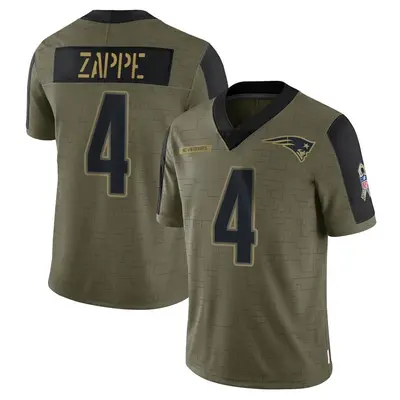 Men's Limited Bailey Zappe New England Patriots Olive 2021 Salute To Service Jersey
