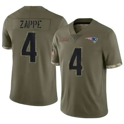 Men's Limited Bailey Zappe New England Patriots Olive 2022 Salute To Service Jersey