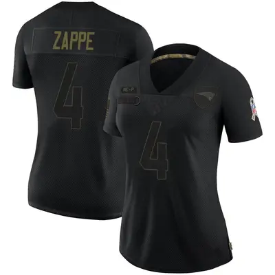 Women's Limited Bailey Zappe New England Patriots Black 2020 Salute To Service Jersey