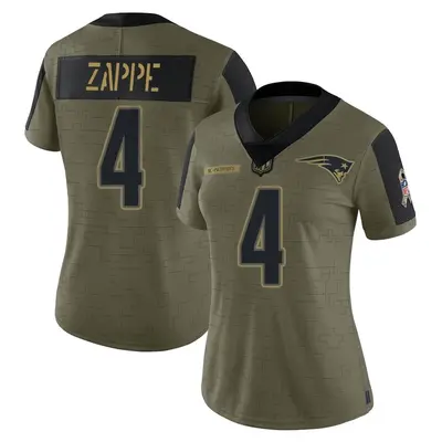 Women's Limited Bailey Zappe New England Patriots Olive 2021 Salute To Service Jersey