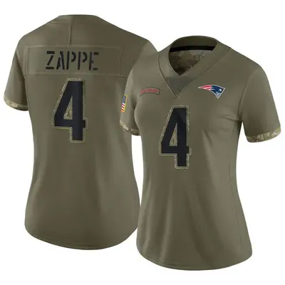 Women's Limited Bailey Zappe New England Patriots Olive 2022 Salute To Service Jersey