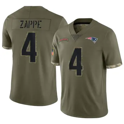 Youth Limited Bailey Zappe New England Patriots Olive 2022 Salute To Service Jersey